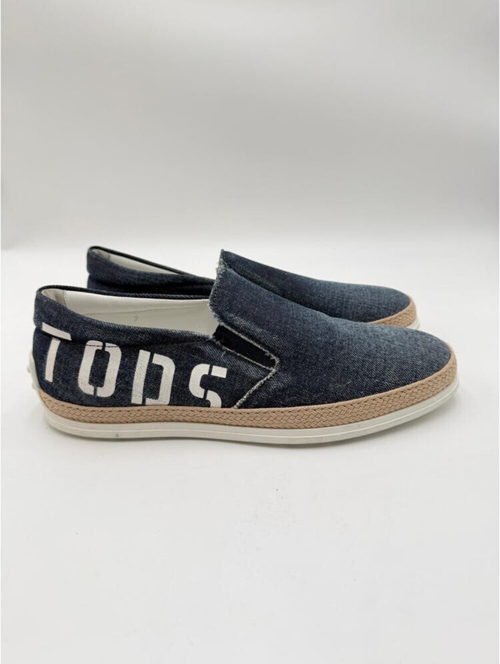 Men’s TOD’S Denim Logo Round Toe Slip On Espadrille Sneakers, Size 7 UK